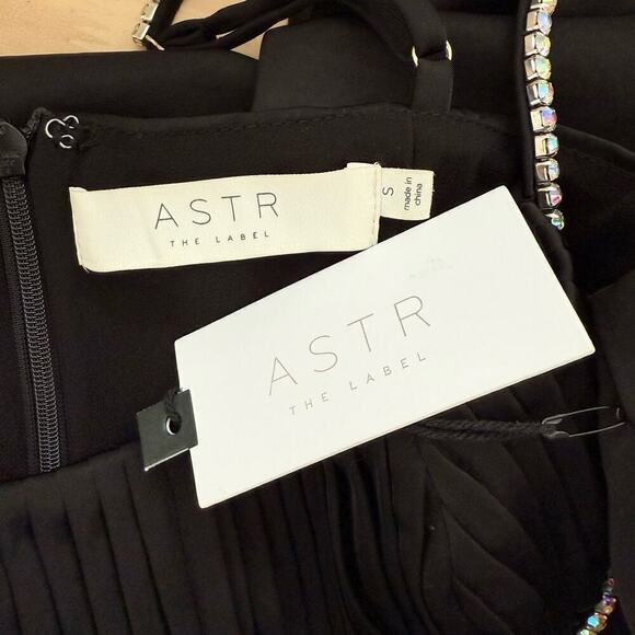 NWT ASTR The Label Mina Satin Rhinestone Trim Mini Dress in Black, Size‎ Small - Picture 4 of 11
